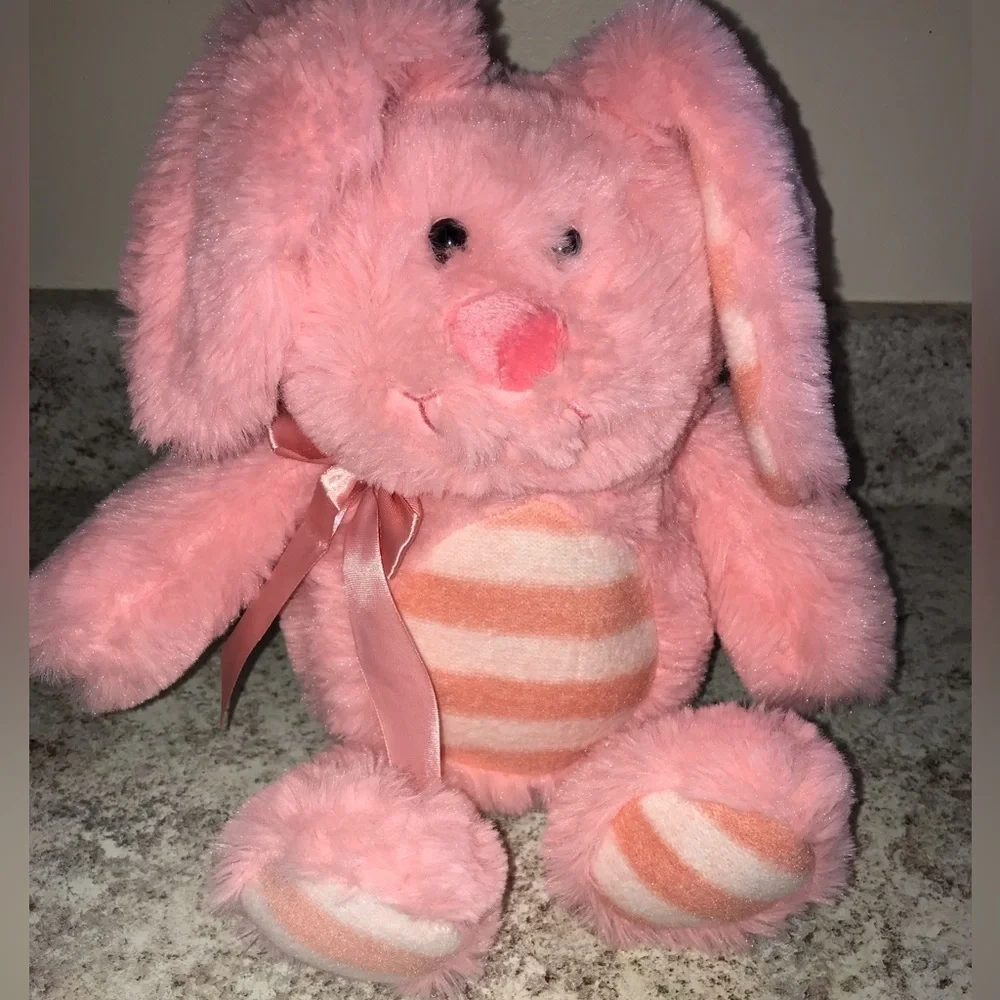 Dan Dee Plush Fuzzy Pink&White Striped Bunny Rabbit Stuffed Animal 18